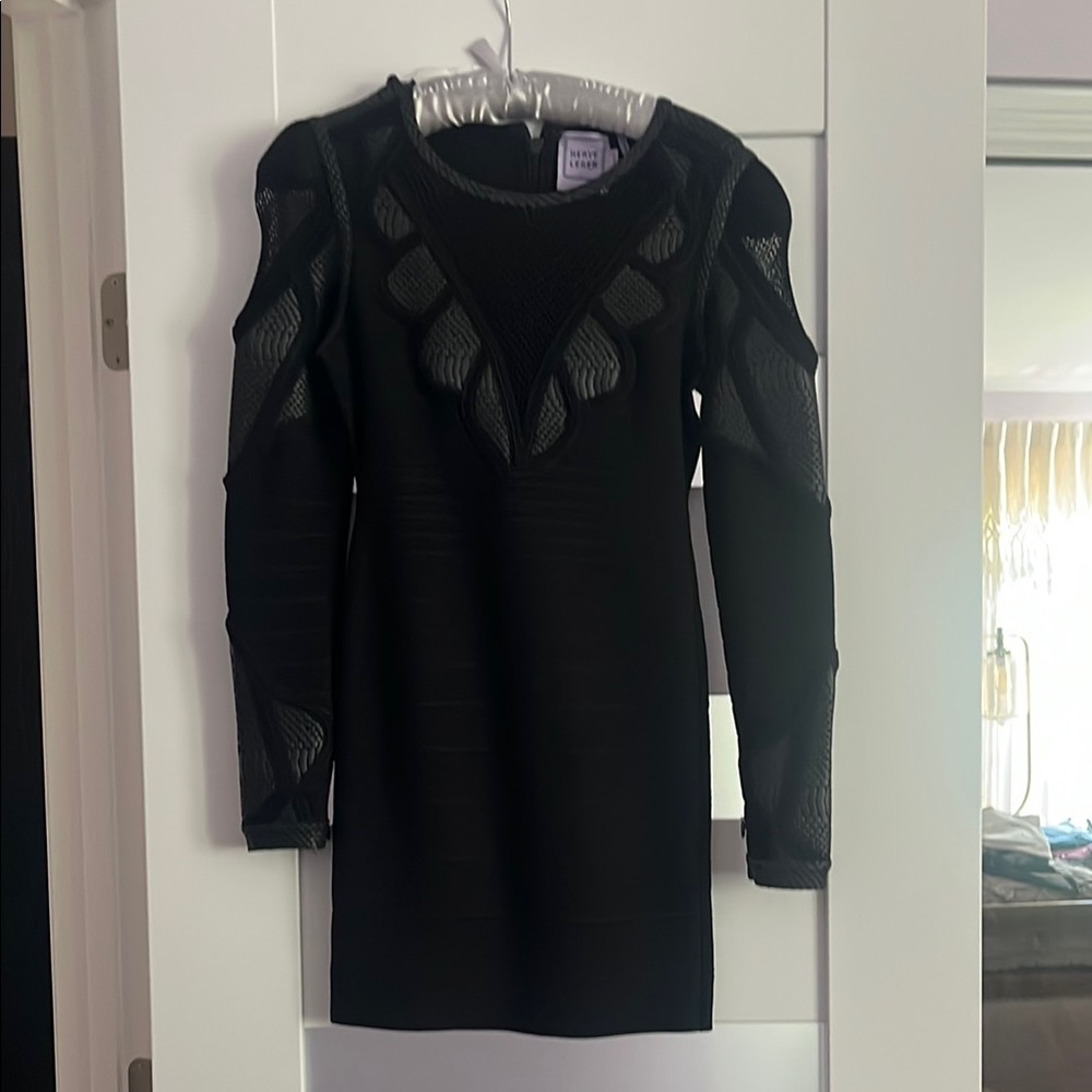 Herve Leger Black Cut Out Long Sleeve Bodycon Dress